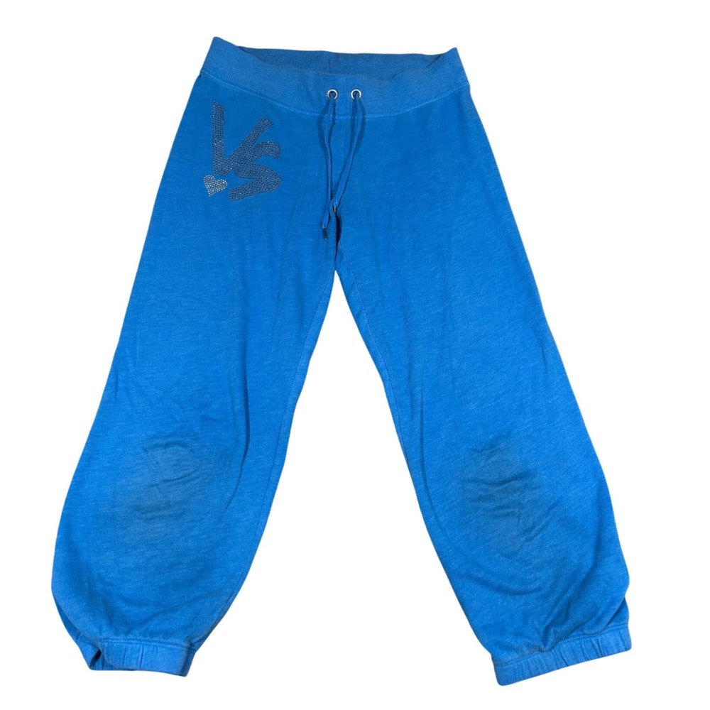 Y2K Victoria's Secret Capri Sweatpants XS Blue Rhinestone Bling VS Heart‎